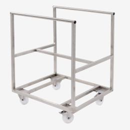 Stainless steel trolley for large volume semicircular container