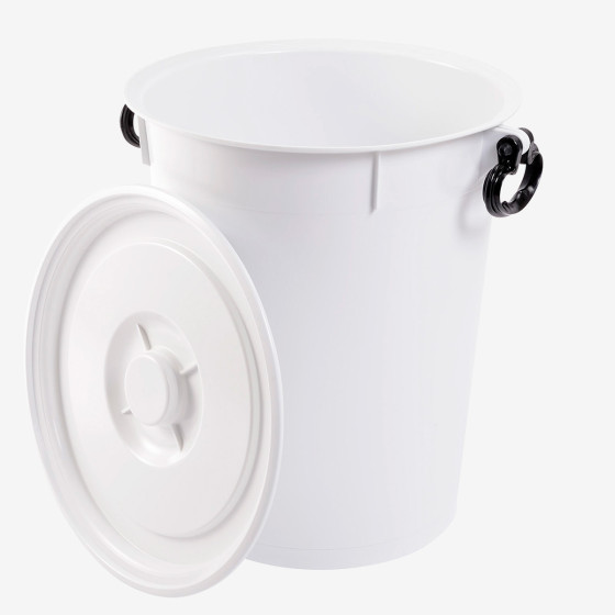 Lid for 50 L food contact container with black handles and 35 L small tub - white