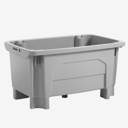 Nesting stacking large volume container with feet