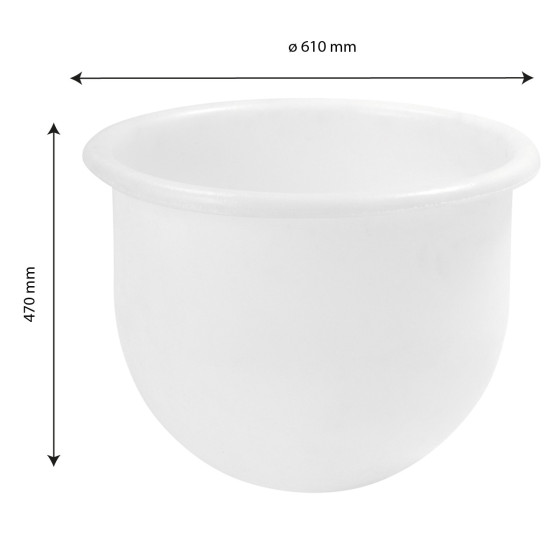 Large volume hemispheric container