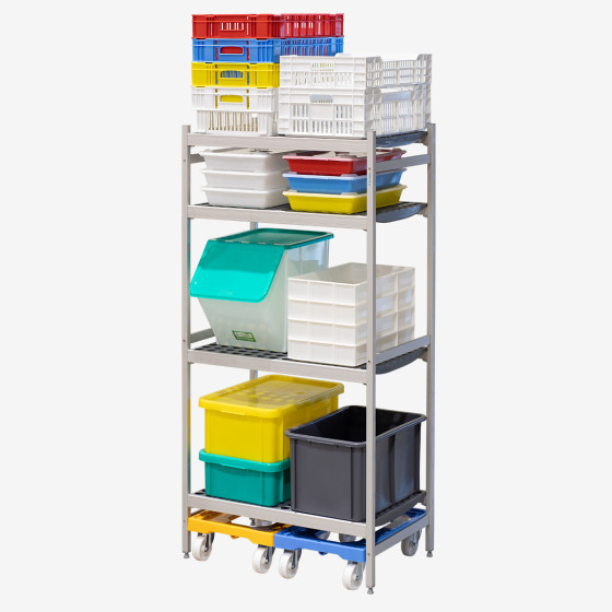 4-level modular shelving system with shelf inserts - small model