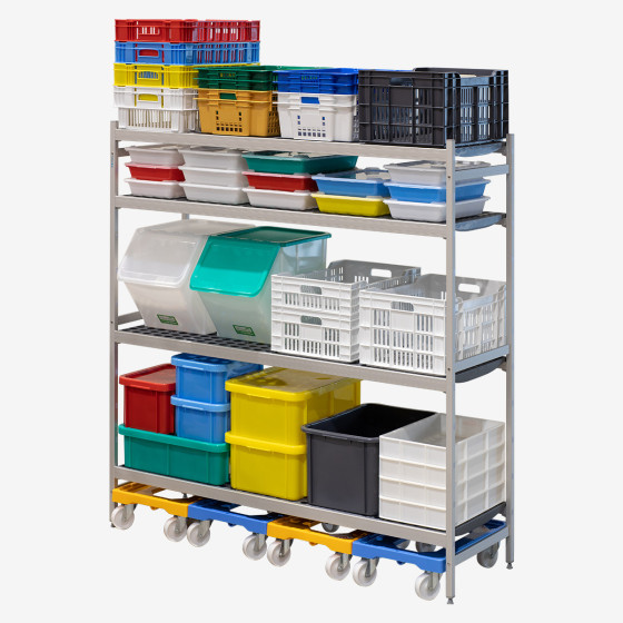 4-level modular shelving system with shelf inserts - large model