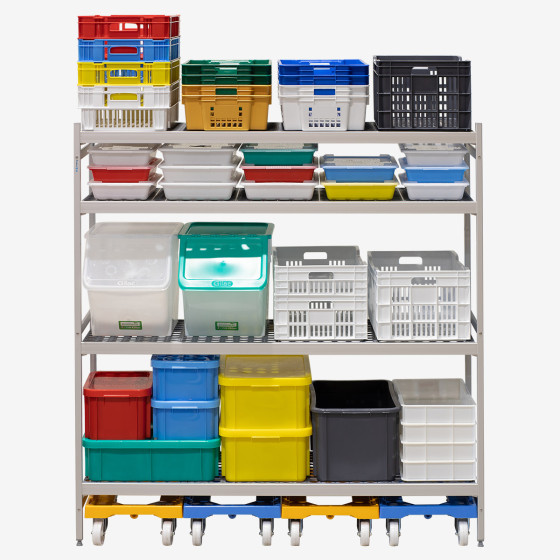 4-level modular shelving system with shelf inserts - large model