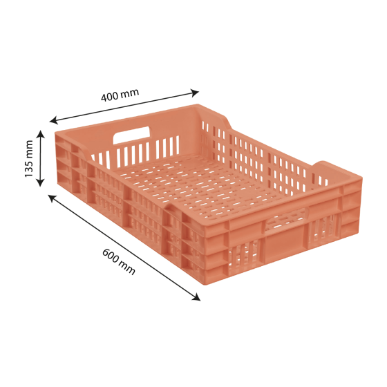 Caisse ajourée avec poignées empilable 600 X 400 25 L - terracotta