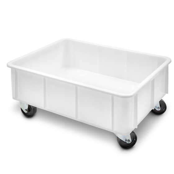 Reinforced large volume stacking container - 4 wheels
