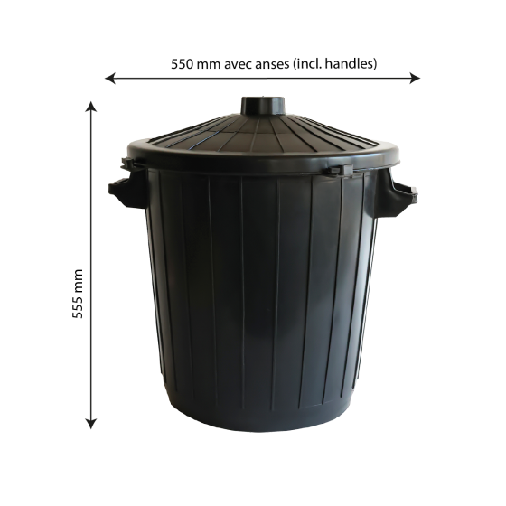 Poubelle éco-durable ronde avec couvercle verrouillable - 50 L et 80 L - noir