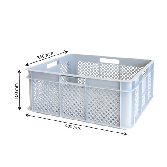 Caisse renforcée ajourée avec poignées empilable 400 x 350 mm - 11 L et 18 L - gris