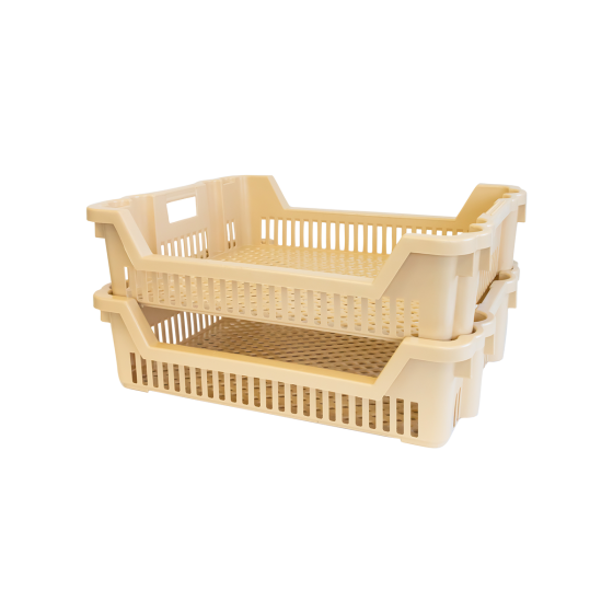 Caisse à viennoiseries ajourée empilable emboîtable 620 x 500 x 155 mm - 33 L - beige