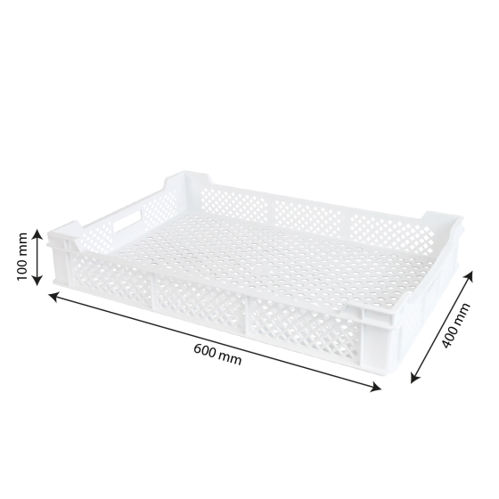 Caisse finement ajourée échancrée avec poignées 600 x 400 mm - 18 L et 45 L - blanc