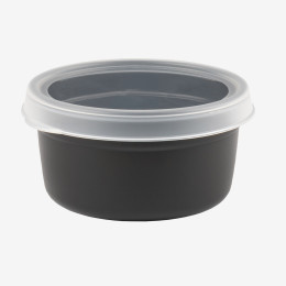 Round black airtight box + clear lid - pack of 10