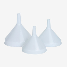 Set of 3 traditional funnels  12 cm, 14 cm and 16 cm  white