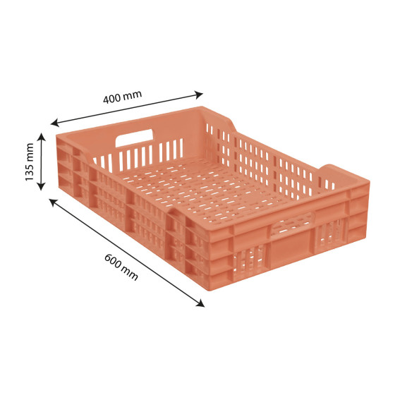 Caisse ajourée avec poignées empilable 600 X 400 25 L - terracotta