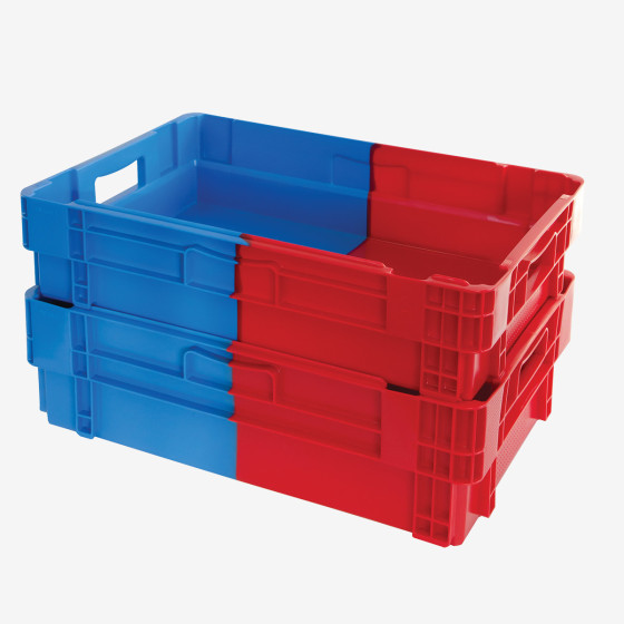 Two-tone nestable stackable solid crate