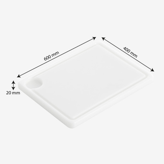 Smooth chopping board with juice channel 600 x 400 x 20 in HACCP color - White