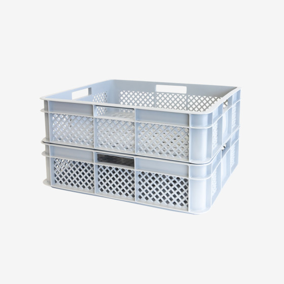 Perforated reinforced crate with stackable handles 400 x 350 mm - 11 L and 18 L - grey