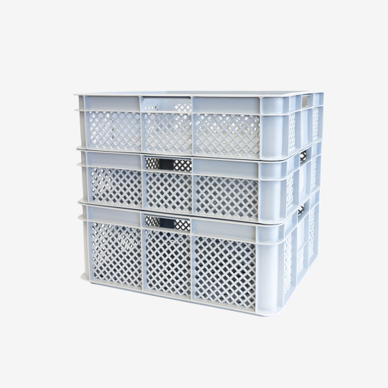 Perforated reinforced crate with stackable handles 400 x 350 mm - 11 L and 18 L - grey