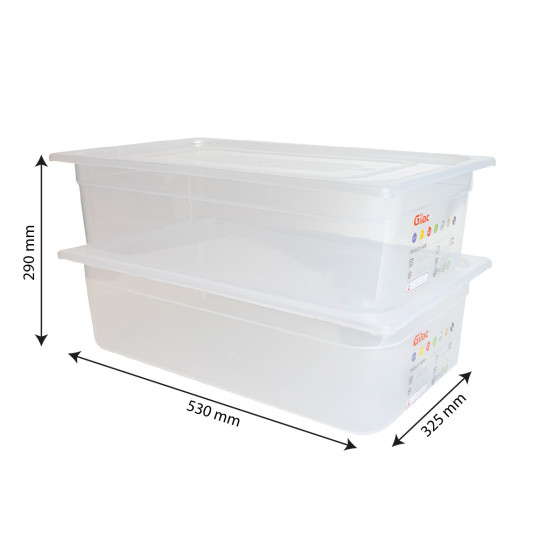 Bac gastronorme GN1/1 HACCP + couvercle - 150 mm - 20 L - Lot de 2