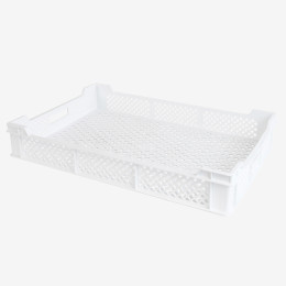 Finely perforated, indented crate with handles 600 x 400 mm - 18 L and 45 L - white