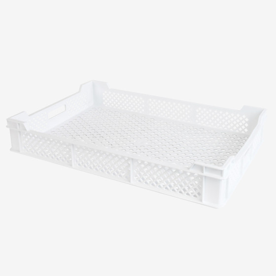 Caisse finement ajourée échancrée avec poignées 600 x 400 mm - 18 L et 45 L - blanc