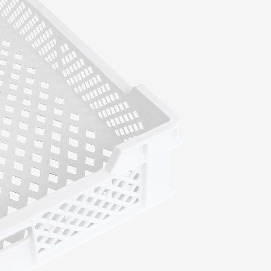 Finely perforated, indented crate with handles 600 x 400 mm - 18 L and 45 L - white