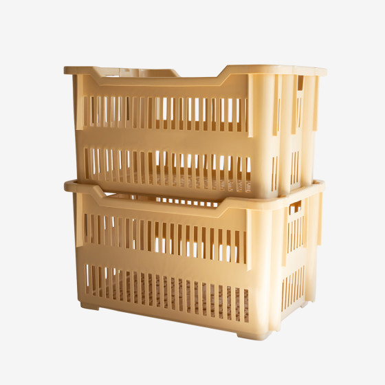 Caisse à viennoiseries ajourée empilable emboîtable 565 x 380 x 320 mm - 43 L - beige