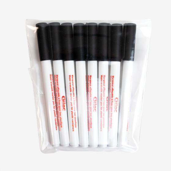 Pack of 8 water-erasable black markers
