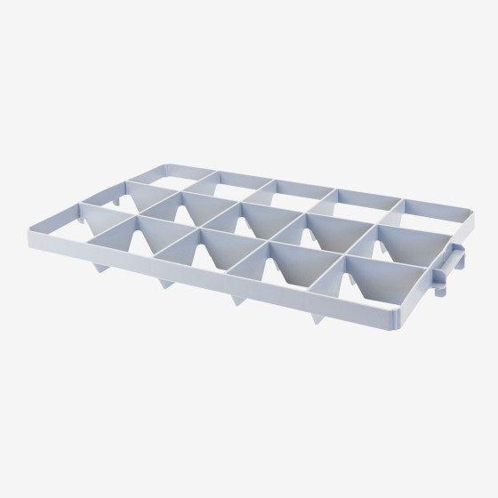 Upper insert with 15 compartments for glasses (3 x 5 compartments)