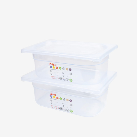 Bac gastronorme GN1/6 HACCP + couvercle - 100 mm - 1,6 L - Lot de 2