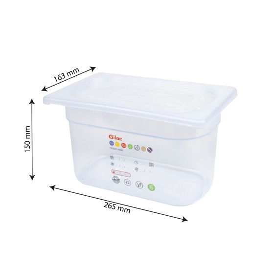 Bac gastronorme GN1/6 HACCP + couvercle - 150 mm - 2,3 L - Lot de 2