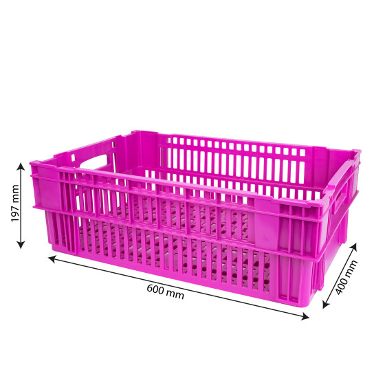 Caisse ajourée empilable emboîtable 600 x 400 - Rose