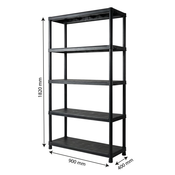 Economical plastic shelf 90 x 40 x 182 cm - black