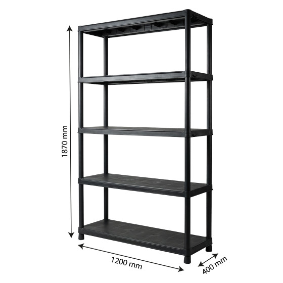 Economical plastic shelf 120 x 40 x 187 cm - black