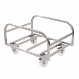 Stainless steel trolley for large volume container.