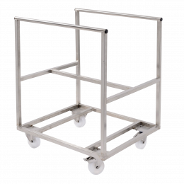 Stainless steel trolley for large volume semicircular container