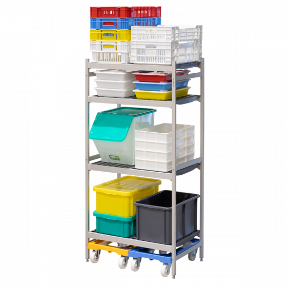 4-level modular shelving system with shelf inserts - small model