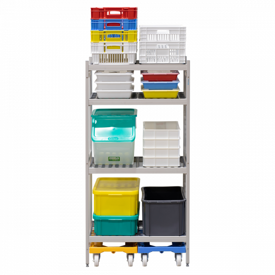 4-level modular shelving system with shelf inserts - small model