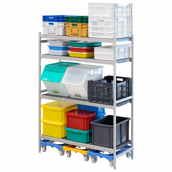 4-level modular shelving system with shelf inserts - medium model