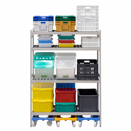 4-level modular shelving system with shelf inserts - medium model