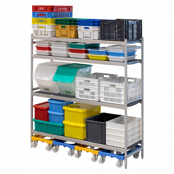 4-level modular shelving system with shelf inserts - large model