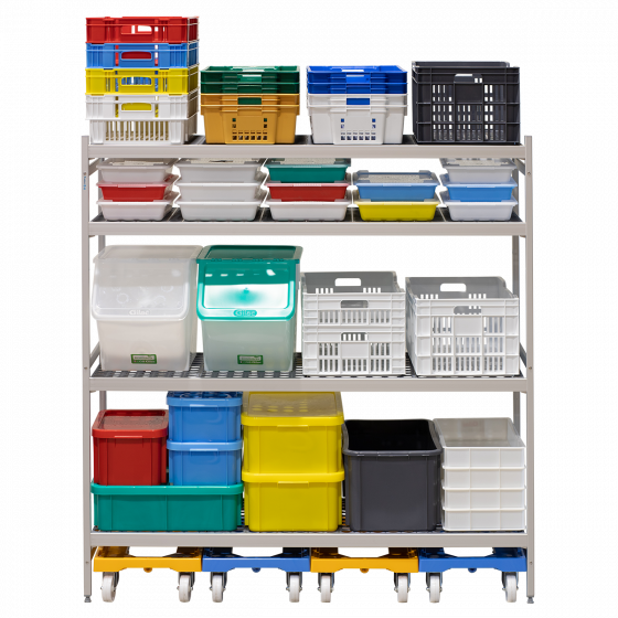 4-level modular shelving system with shelf inserts - large model