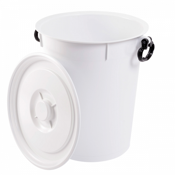 Lid for 50 L food contact container with black handles and 35 L small tub - white