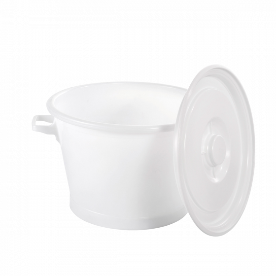 Lid for 50 L food contact container with black handles and 35 L small tub - white