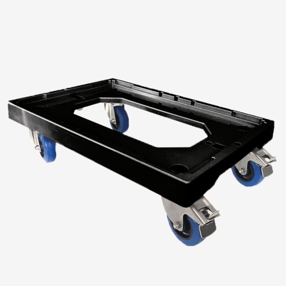 Socle rouleur 4 roues silence pivotantes + 2 freins - chape inox