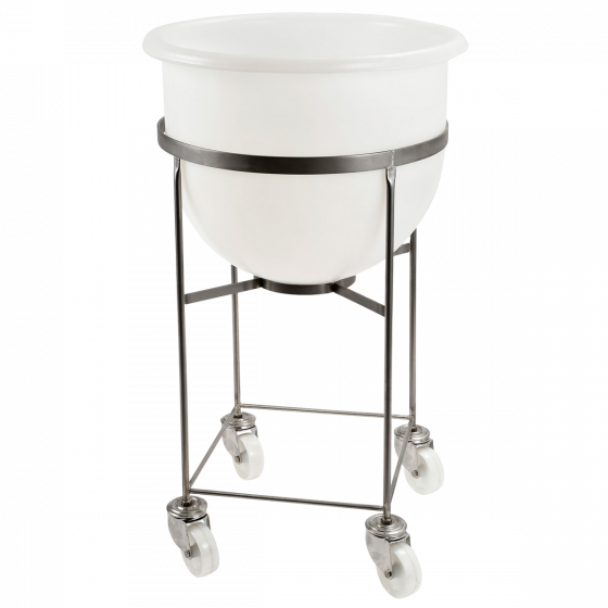 Stainless steel trolley for large volume semicircular container