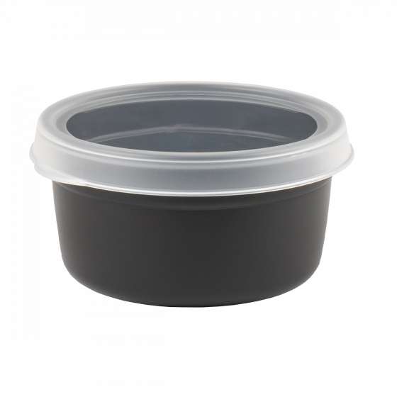 Round black airtight box + clear lid - pack of 10