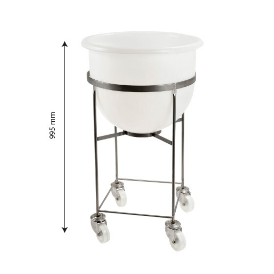 Stainless steel trolley for large volume semicircular container