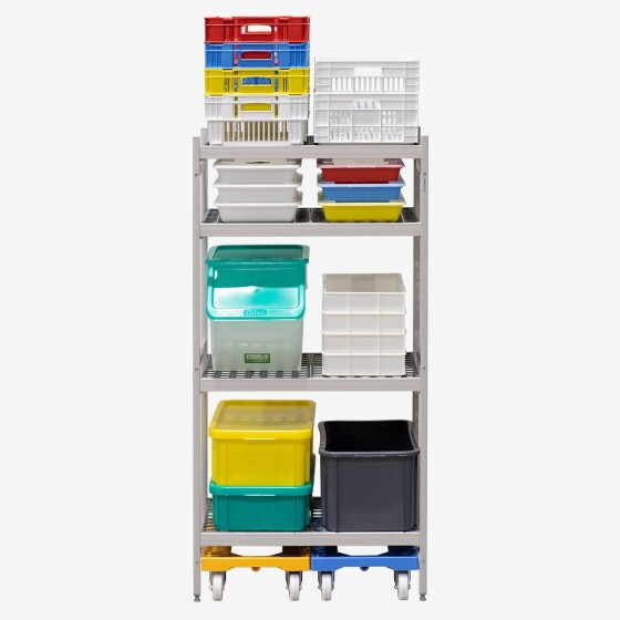 4-level modular shelving system with shelf inserts - small model