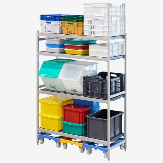 4-level modular shelving system with shelf inserts - medium model