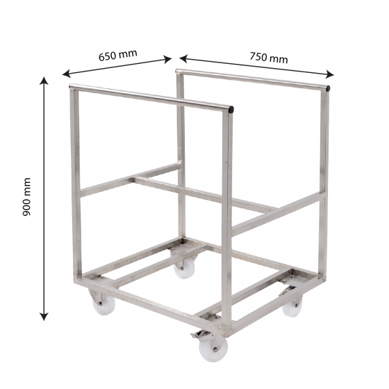 Chariot pour bac grand volume semi-cylindrique - inox