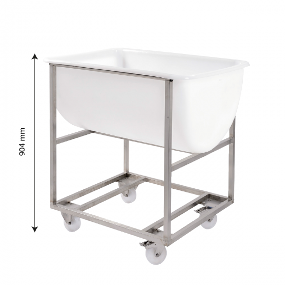 Stainless steel trolley for large volume semicircular container